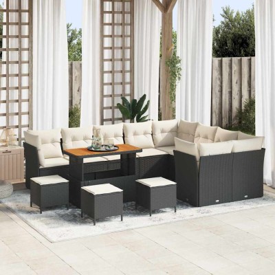 Conjunto de sofá de jardín con cojín 13 pcs Negro y crema