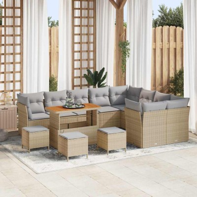 Conjunto de sofá de jardín con cojín 13 pcs beige y gris claro