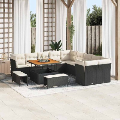 Conjunto de sofá de jardín con cojín 13 pcs Negro y crema