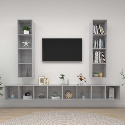 Muebles de salón de pared 4 pzs madera ingeniería gris hormigón