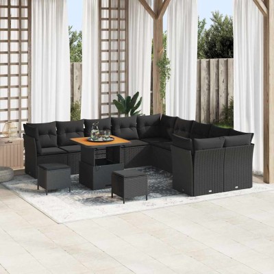 Conjunto de sofá de jardín 13 pcs Negro 80 x 80 x 71 cm