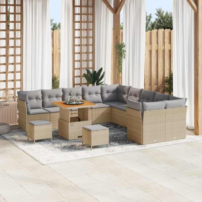Conjunto de sofá de jardín con cojín 13 pcs beige y gris claro