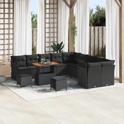Conjunto de sofá de jardín 13 pcs Negro 90 x 55 x 71 cm