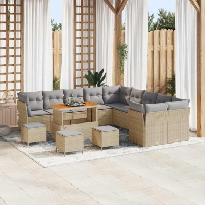 Conjunto de sofá de jardín con cojín 14 pcs beige y gris claro