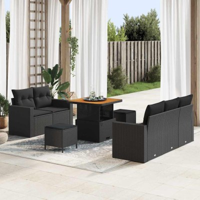 Conjunto de sofá de jardín Manual 8 pcs Negro 80 x 80 x 71 cm