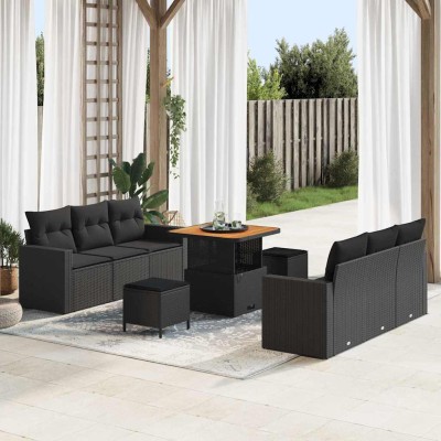 Conjunto de sofá de jardín Manual 9 pcs Negro 80 x 80 x 71 cm
