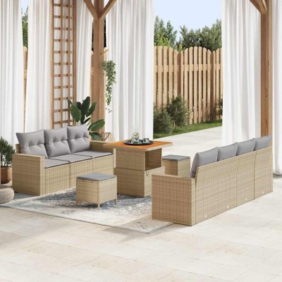 Conjunto de sofá de jardín con cojín 10 pcs beige y gris claro