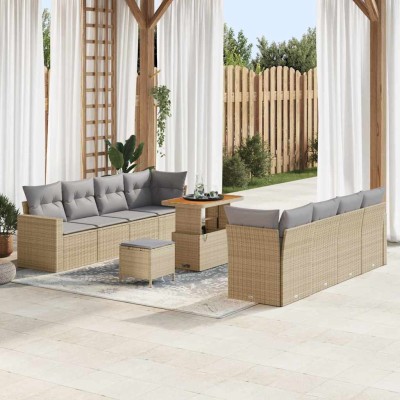 Conjunto de sofá de jardín con cojín 11 pcs beige y gris claro