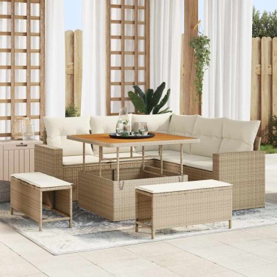 Conjunto de sofá de jardín con cojín 8 pcs beige y crema