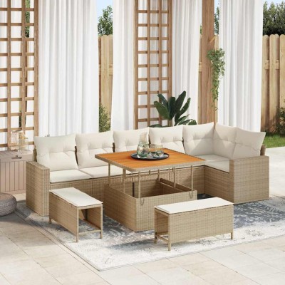 Conjunto de sofá de jardín con cojín Manual 9 pcs beige y crema