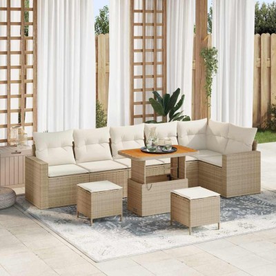 Conjunto de sofá de jardín 9 pcs beige y crema 90 x 55 x 71 cm