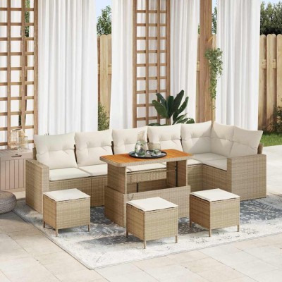 Conjunto de sofá de jardín con cojín 10 pcs beige y crema