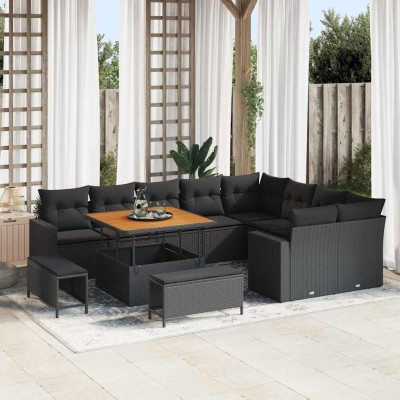 Conjunto de sofá de jardín 12 pcs Negro 100 x 100 x 71 cm