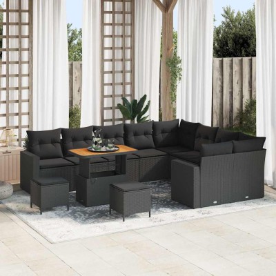 Conjunto de sofá de jardín 12 pcs Negro 90 x 55 x 71 cm
