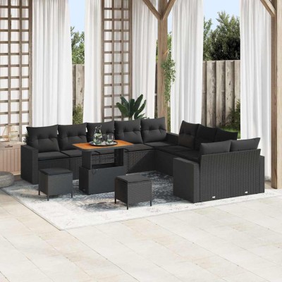 Conjunto de sofá de jardín 13 pcs Negro 90 x 55 x 71 cm