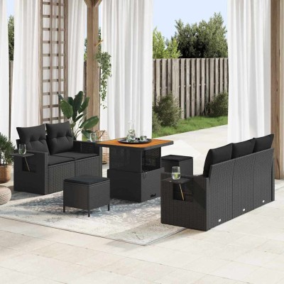 Conjunto de sofá de jardín 8 pcs Negro 80 x 80 x 71 cm