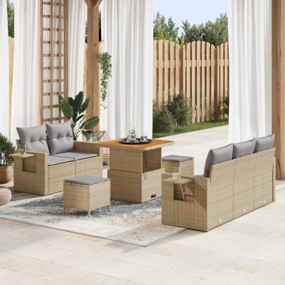Conjunto de sofá de jardín con cojín 8 pcs beige y gris claro