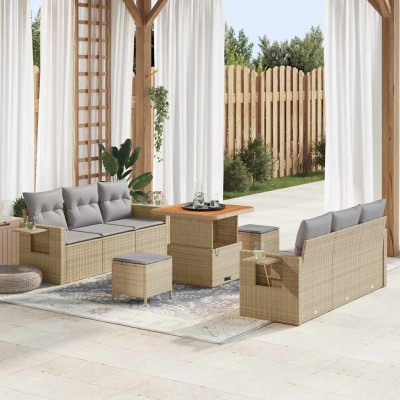 Conjunto de sofá de jardín con cojín 9 pcs beige y gris claro