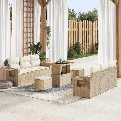 Conjunto de sofá de jardín 9 pcs beige y crema 90 x 55 x 71 cm