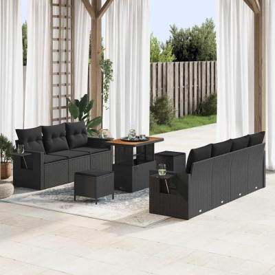 Conjunto de sofá de jardín 10 pcs Negro 90 x 55 x 71 cm
