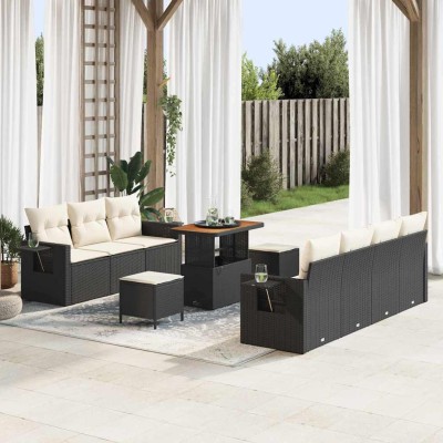 Conjunto de sofá de jardín 10 pcs Negro y crema 90 x 55 x 71 cm