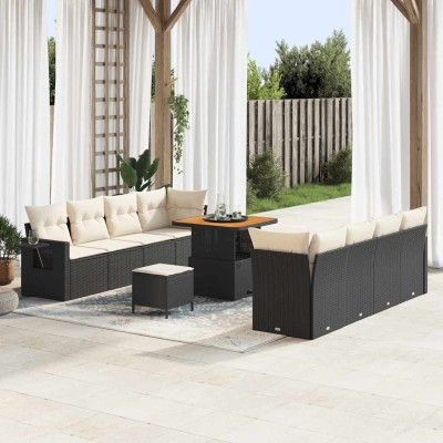 Conjunto de sofá de jardín 11 pcs Negro y crema 80 x 80 x 71 cm