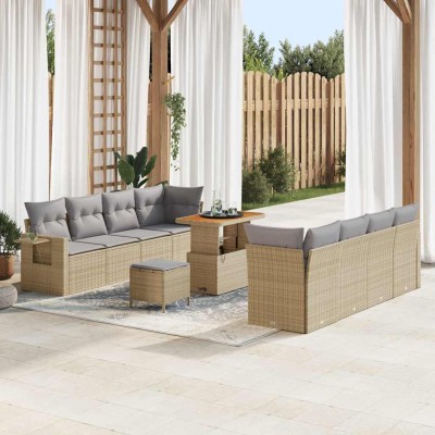 Conjunto de sofá de jardín con cojín 11 pcs beige y gris claro