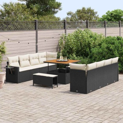 Conjunto de sofá de jardín con cojín 11 pcs Negro y crema