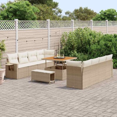 Conjunto de sofá de jardín con cojín 11 pcs beige y crema
