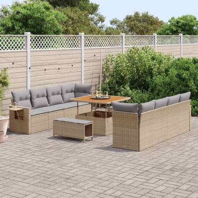 Conjunto de sofá de jardín con cojín 11 pcs beige y gris claro