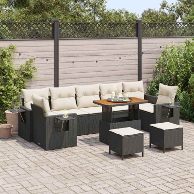 Conjunto de sofá de jardín 10 pcs Negro y crema 90 x 55 x 71 cm