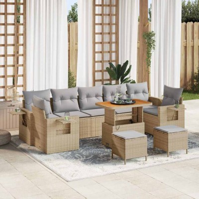 Conjunto de sofá de jardín con cojín 10 pcs beige y gris claro