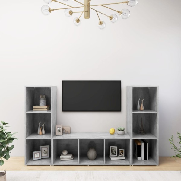 Muebles de salón 3 piezas madera ingeniería gris hormigón