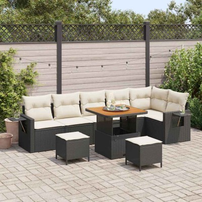 Conjunto de sofá de jardín 9 pcs Negro Poliratán