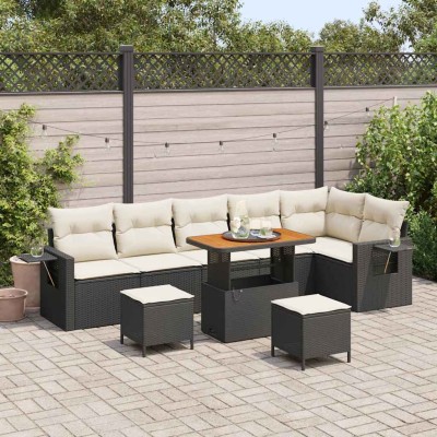 Conjunto de sofá de jardín 9 pcs Negro Poliratán