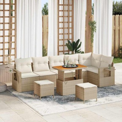 Conjunto de sofá de jardín 9 pcs Beige Poliratán