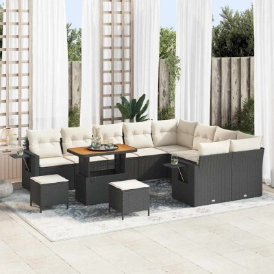 Conjunto de sofá de jardín 12 pcs Negro y crema 90 x 55 x 71 cm