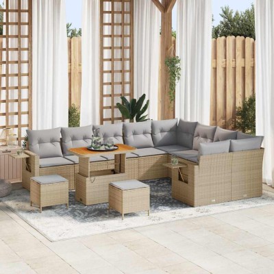 Conjunto de sofá de jardín con cojín 12 pcs beige y gris claro