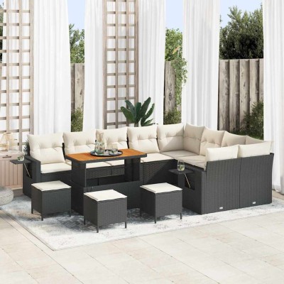 Conjunto de sofá de jardín con cojín 13 pcs Negro y crema