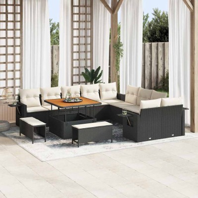 Conjunto de sofá de jardín 13 pcs Negro Poliratán