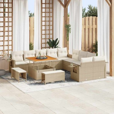 Conjunto de sofá de jardín 13 pcs Beige Poliratán
