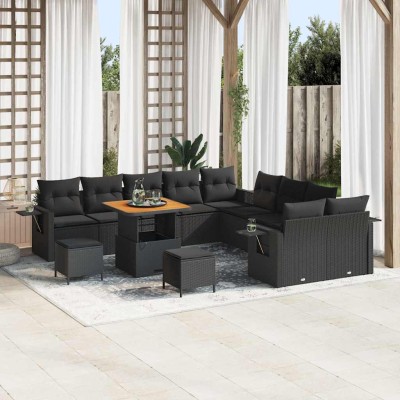 Conjunto de sofá de jardín 13 pcs Negro Poliratán
