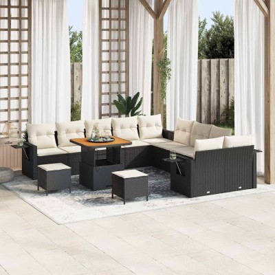 Conjunto de sofá de jardín 13 pcs Negro Poliratán
