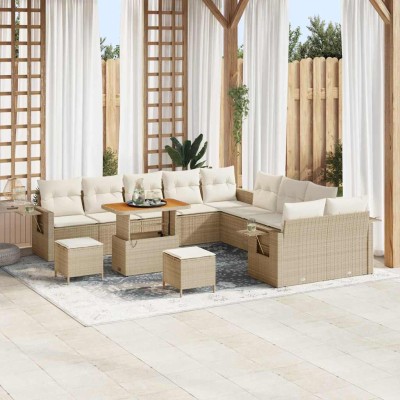 Conjunto de sofá de jardín 13 pcs Beige Poliratán