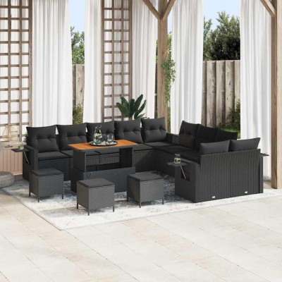 Conjunto de sofá de jardín 14 pcs Negro Poliratán