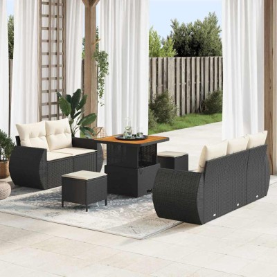Conjunto de sofá de jardín 8 pcs Negro y crema 80 x 80 x 71 cm
