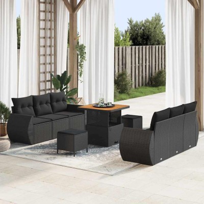 Conjunto de sofá de jardín Manual 9 pcs Negro 80 x 80 x 71 cm