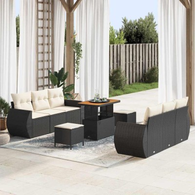 Conjunto de sofá de jardín 9 pcs Negro y crema 90 x 55 x 71 cm