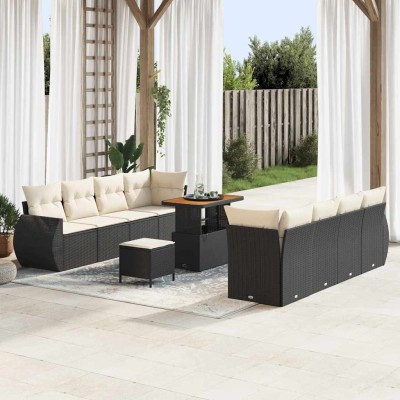 Conjunto de sofá de jardín 11 pcs Negro Poliratán