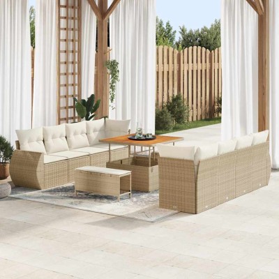 Conjunto de sofá de jardín 11 pcs Beige Poliratán